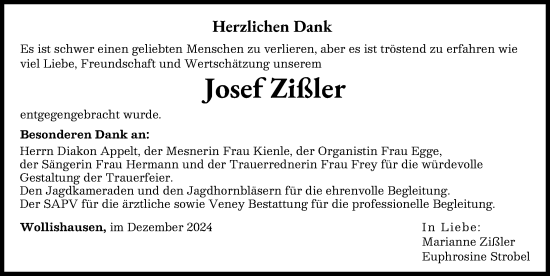 Traueranzeige von Josef Zißler von Augsburger Allgemeine