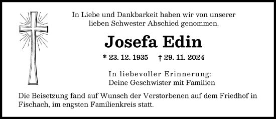 Traueranzeige von Josefa Edin von Augsburger Allgemeine