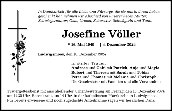 Traueranzeige von Josefine Völler von Neuburger Rundschau