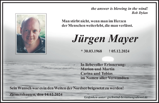 Traueranzeige von Jürgen Mayer von Mittelschwäbische Nachrichten