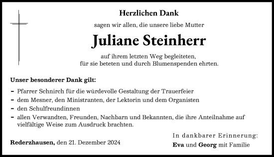 Traueranzeige von Juliane Steinherr von Friedberger Allgemeine