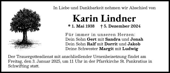 Traueranzeige von Karin Lindner von Landsberger Tagblatt