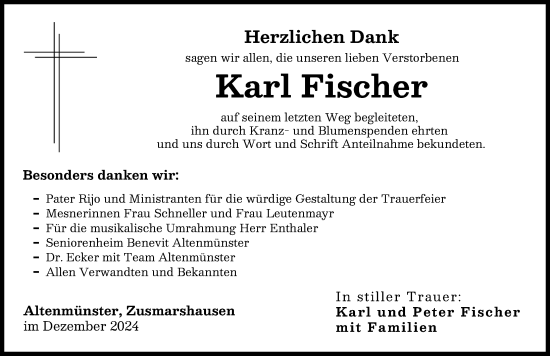 Traueranzeige von Karl Fischer von Augsburg-Land
