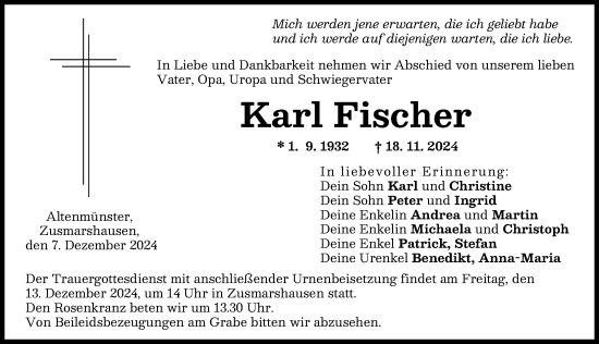 Traueranzeige von Karl Fischer von Augsburg-Land