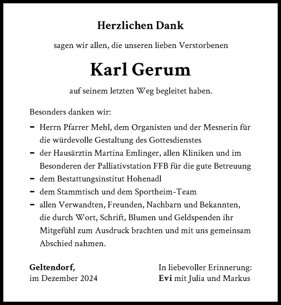 Traueranzeige von Karl Gerum von Landsberger Tagblatt
