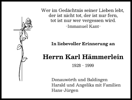 Traueranzeige von Karl Hämmerlein von Rieser Nachrichten
