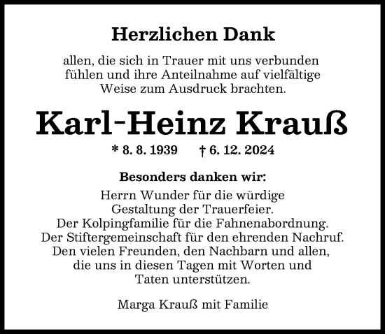 Traueranzeige von Karl-Heinz Krauß von Augsburger Allgemeine
