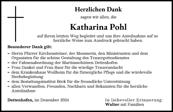 Traueranzeige von Katharina Pohl von Landsberger Tagblatt