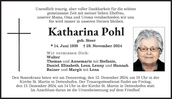 Traueranzeige von Katharina Pohl von Landsberger Tagblatt