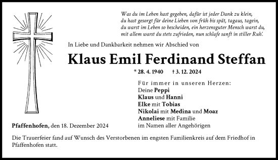 Traueranzeige von Klaus Emil Ferdinand Steffan von Neu-Ulmer Zeitung