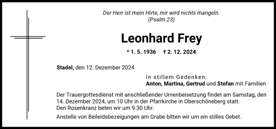Traueranzeige von Leonhard Frey von Augsburg-Land