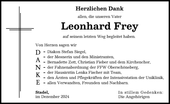 Traueranzeige von Leonhard Frey von Augsburg-Land