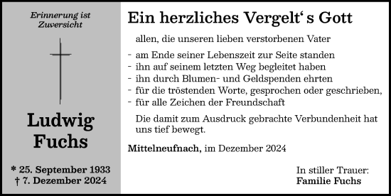 Traueranzeige von Ludwig Fuchs von Schwabmünchner Allgemeine, Mindelheimer Zeitung