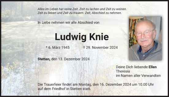Traueranzeige von Ludwig Knie von Mindelheimer Zeitung