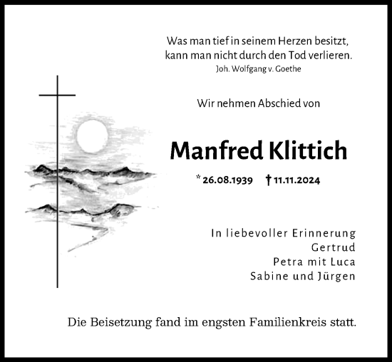 Traueranzeige von Manfred Klittich von Augsburger Allgemeine