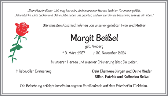 Traueranzeige von Margit Beißel von Mindelheimer Zeitung
