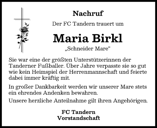 Traueranzeige von Maria Birkl von Aichacher Nachrichten