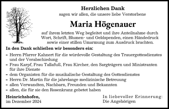 Traueranzeige von Maria Högenauer von Landsberger Tagblatt