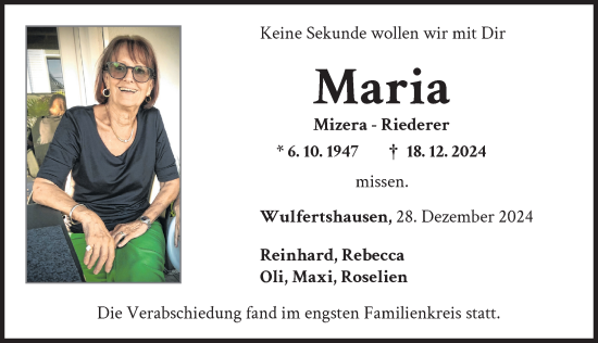Traueranzeige von Maria Mizera-Riederer von Friedberger Allgemeine