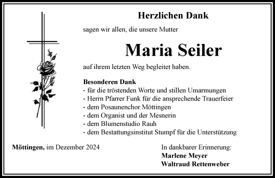 Traueranzeige von Maria Seiler von Rieser Nachrichten