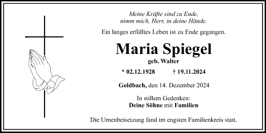 Traueranzeige von Maria Spiegel von Günzburger Zeitung