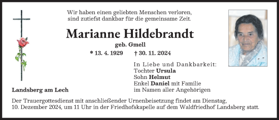 Traueranzeige von Marianne Hildebrandt von Landsberger Tagblatt