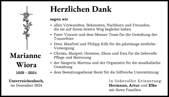 Traueranzeige von Marianne Wiora von Neu-Ulmer Zeitung