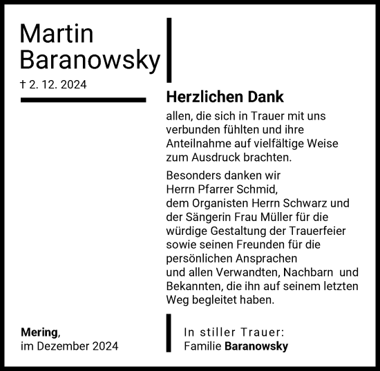Traueranzeige von Martin Baranowsky von Friedberger Allgemeine