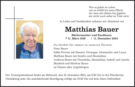 Traueranzeige von Matthias Bauer von Augsburger Allgemeine