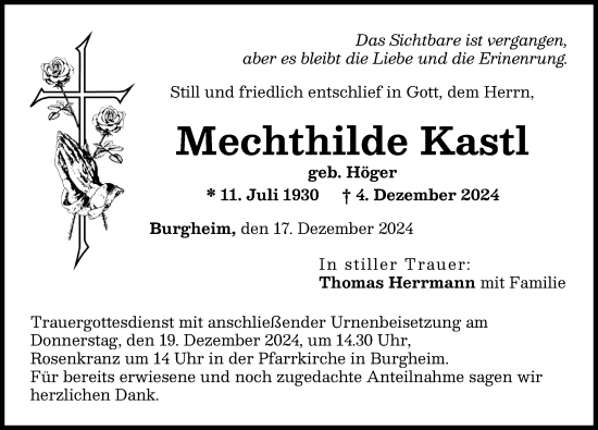 Traueranzeige von Mechthilde Kastl von Neuburger Rundschau