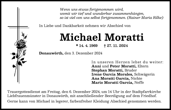 Traueranzeige von Michael Moratti von Augsburger Allgemeine, Donauwörther Zeitung