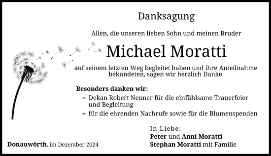 Traueranzeige von Michael Moratti von Donauwörther Zeitung, Augsburger Allgemeine