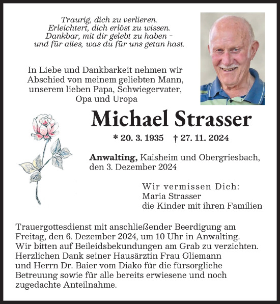 Traueranzeige von Michael Strasser von Augsburger Allgemeine