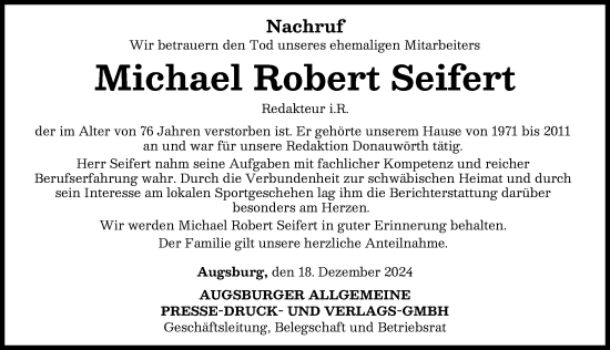 Traueranzeige von Michael Robert Seifert von Donauwörther Zeitung