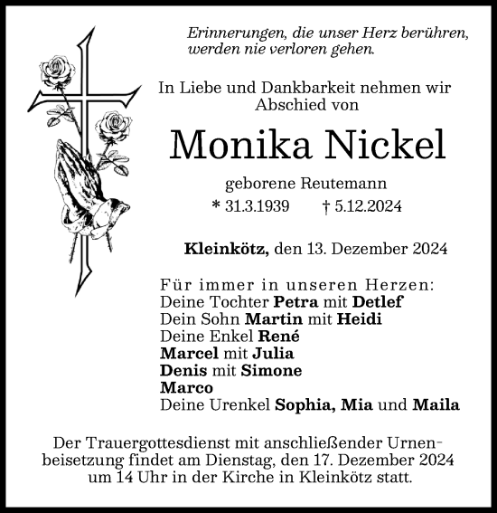 Traueranzeige von Monika Nickel von Günzburger Zeitung