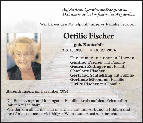 Traueranzeige von Ottilie Fischer von Illertisser Zeitung