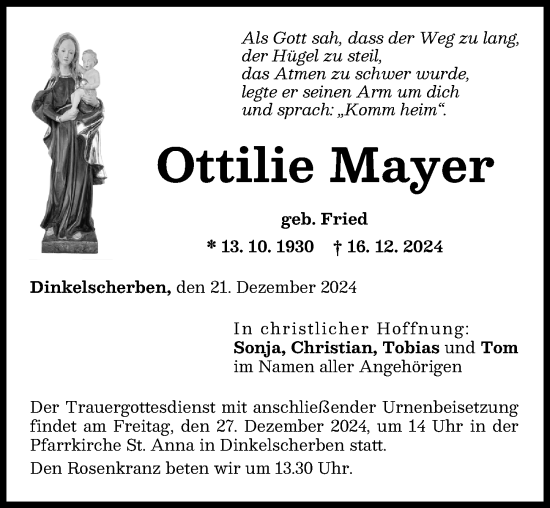 Traueranzeige von Ottilie Mayer von Augsburg-Land