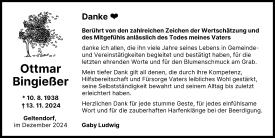 Traueranzeige von Ottmar Bingießer von Landsberger Tagblatt