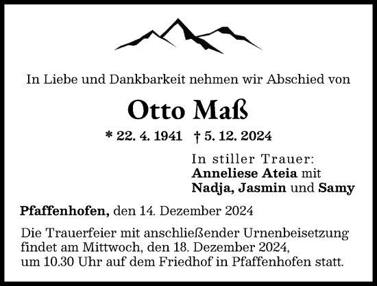 Traueranzeige von Otto Maß von Neu-Ulmer Zeitung