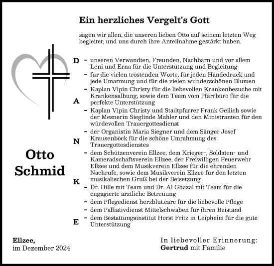 Traueranzeige von Otto Schmid von Mittelschwäbische Nachrichten, Günzburger Zeitung