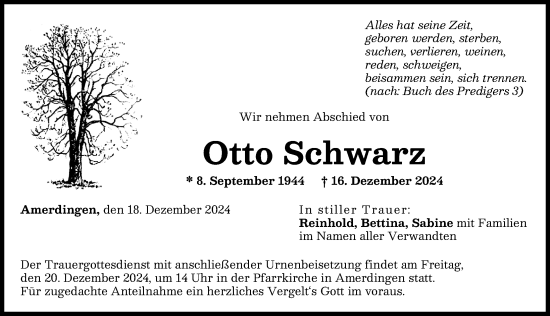 Traueranzeige von Otto Schwarz von Rieser Nachrichten