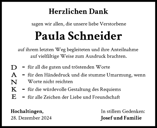 Traueranzeige von Paula Schneider von Rieser Nachrichten