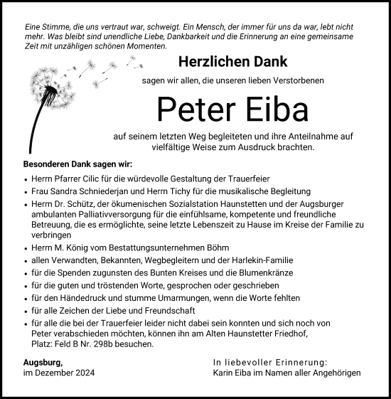 Traueranzeige von Peter Eiba von Augsburger Allgemeine