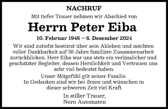 Traueranzeige von Peter Eiba von Augsburger Allgemeine