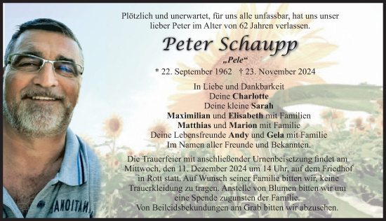 Traueranzeige von Peter Schaupp von Landsberger Tagblatt