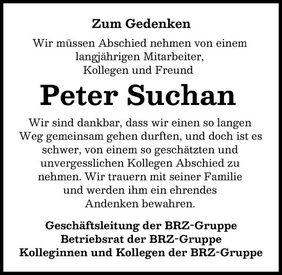 Traueranzeige von Peter Suchan von Günzburger Zeitung
