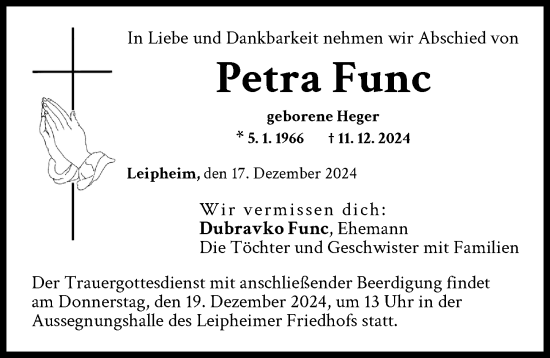 Traueranzeige von Petra Func von Günzburger Zeitung