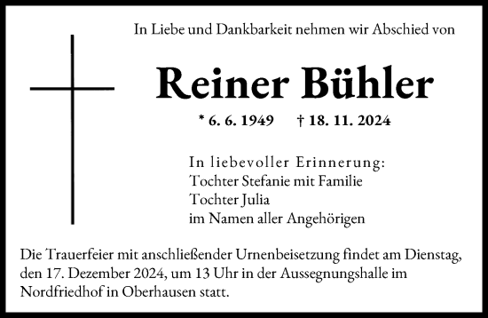 Traueranzeige von Reiner Bühler von Augsburger Allgemeine
