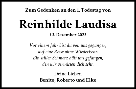 Traueranzeige von Reinhilde Laudisa von Günzburger Zeitung