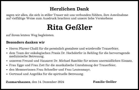 Traueranzeige von Rita Geßler von Augsburger Allgemeine